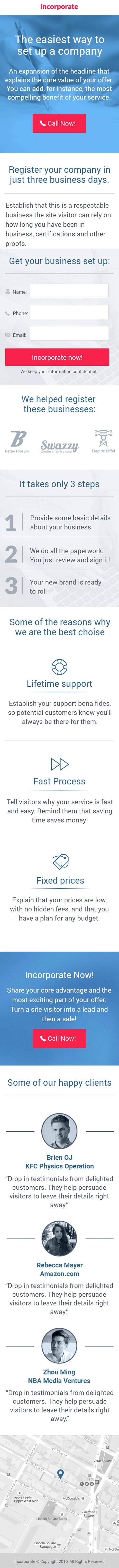 Landing page template: Incorporate