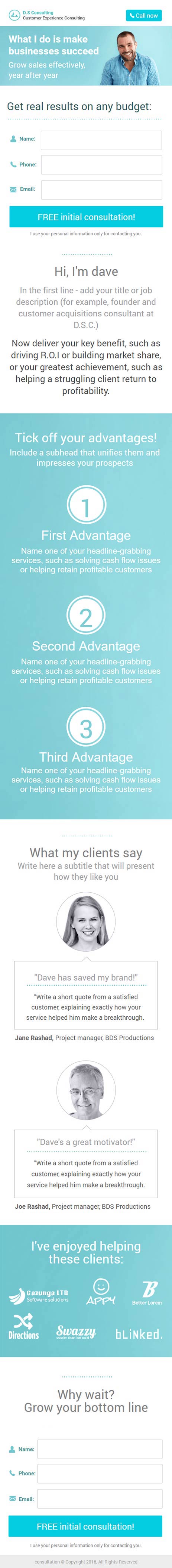 Landing page template: Personal consultant-wide