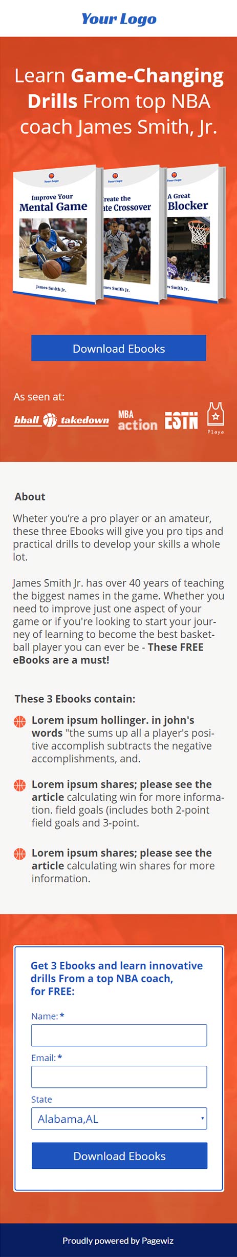 Landing page template: Basketball ebook