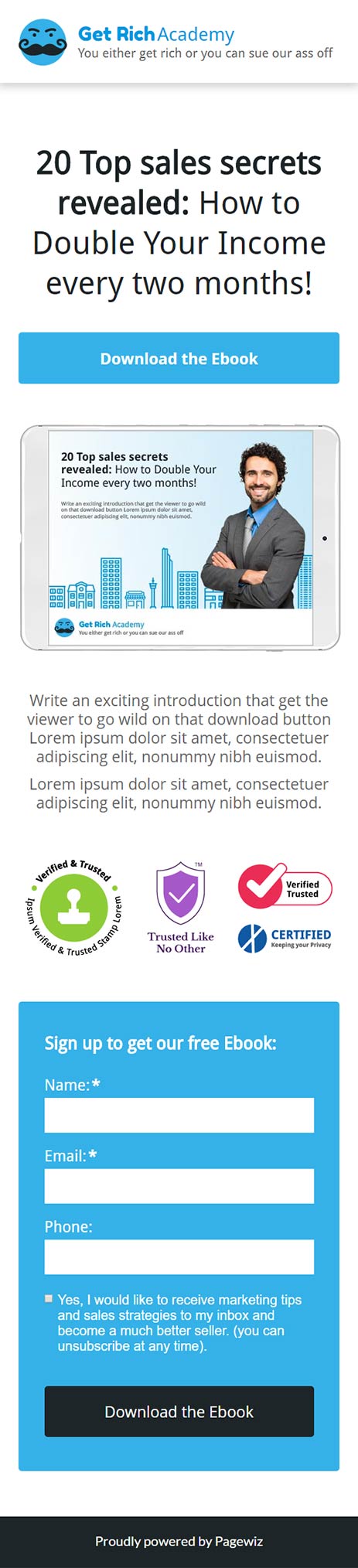 Landing page template: Blue-sales ebook