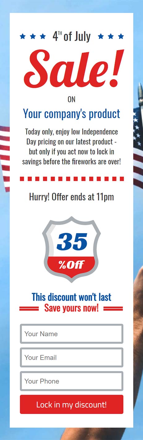 Landing page template: 4th of July