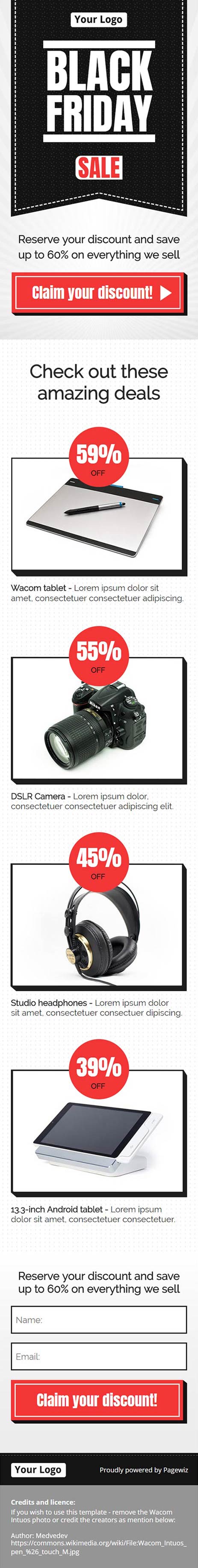 Landing page template: Black Friday products