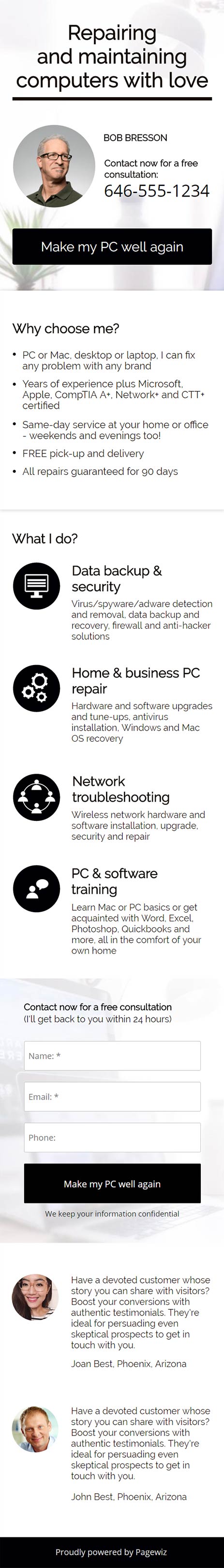 Landing page template: PC Repair