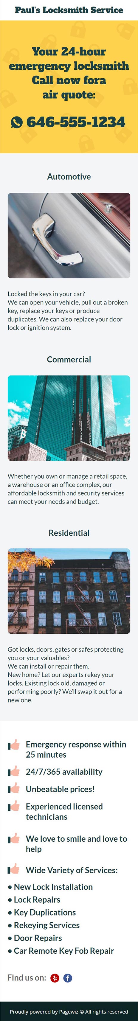 Landing page template: Emergency Locksmith