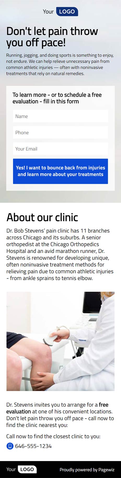 Landing page template: Sport clinic