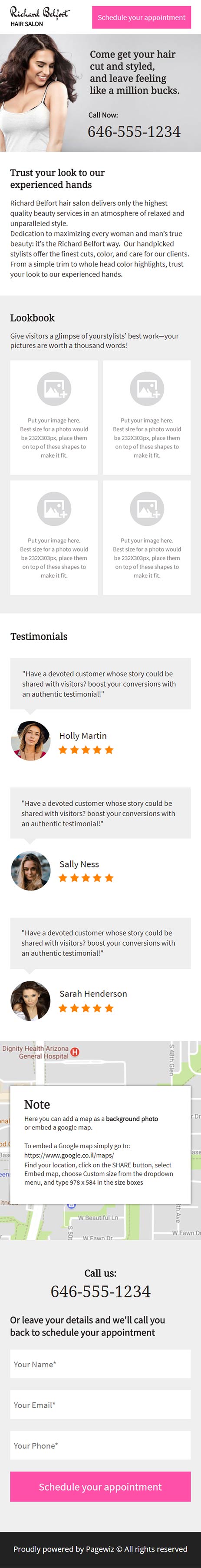 Landing page template: Hair salon