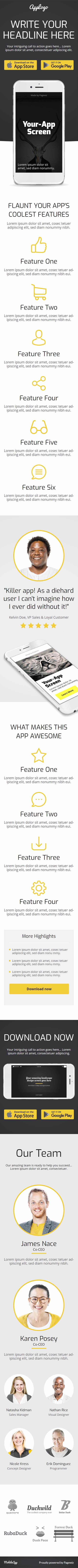 Landing page template: Black-yellow design