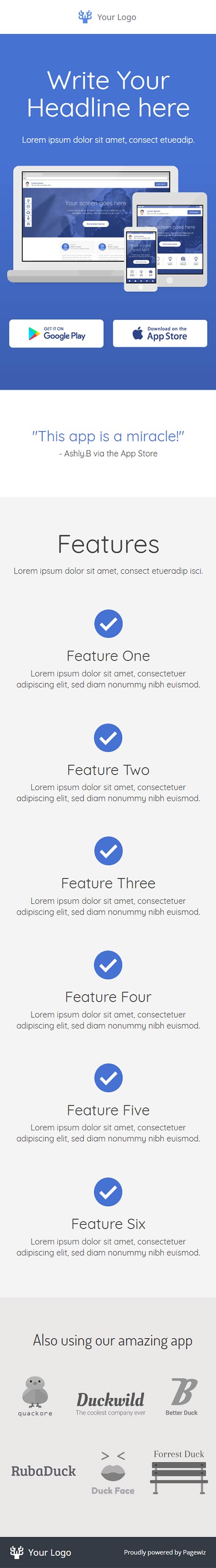 Landing page template: Blue multi-device app
