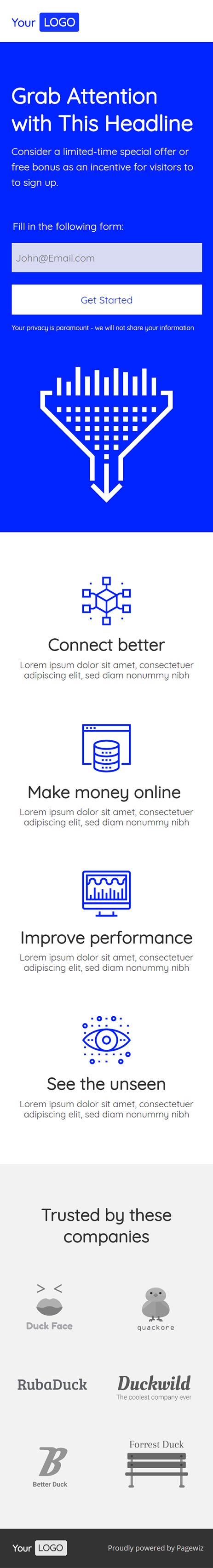 Landing page template: Deep blue see
