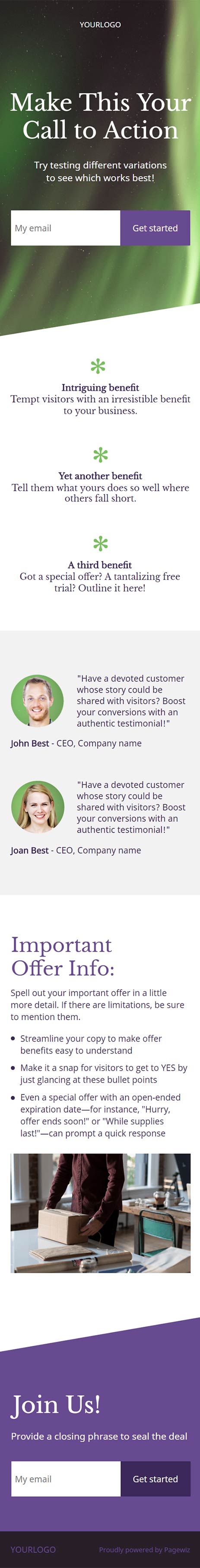 Landing page template: Green aurora