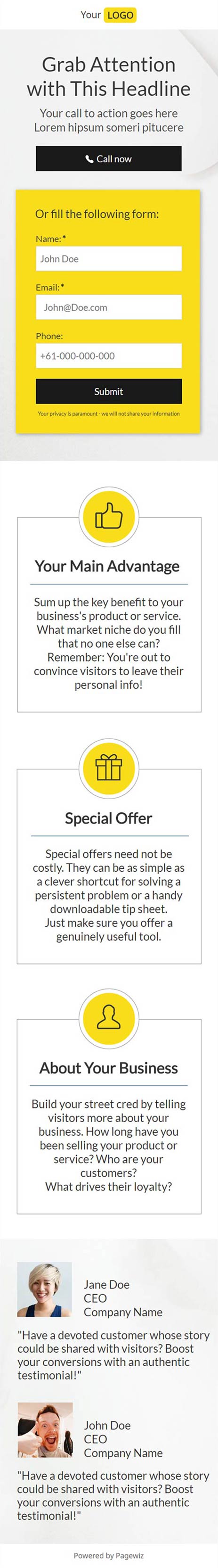 Landing page template: Yellow jacket