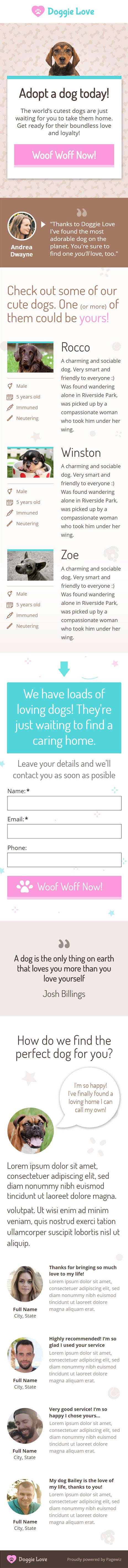 Landing page template: Adopt a dog