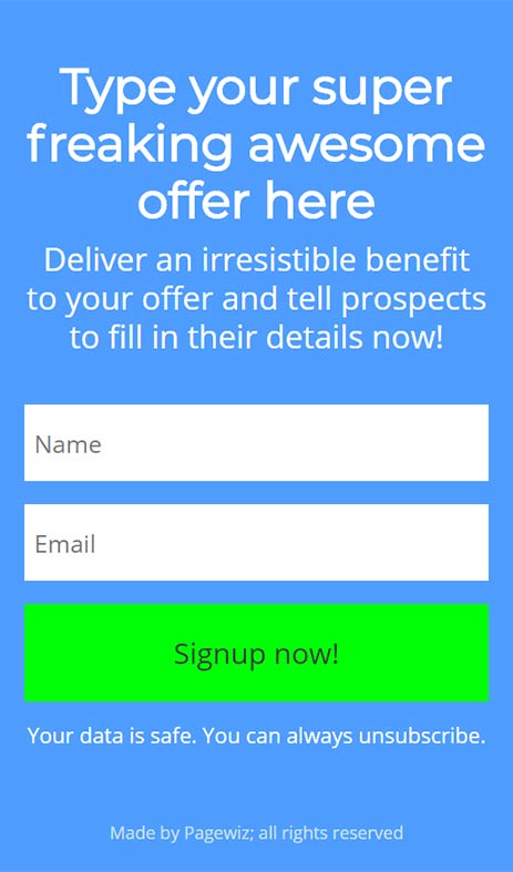 Landing page template: Blue-sky offer
