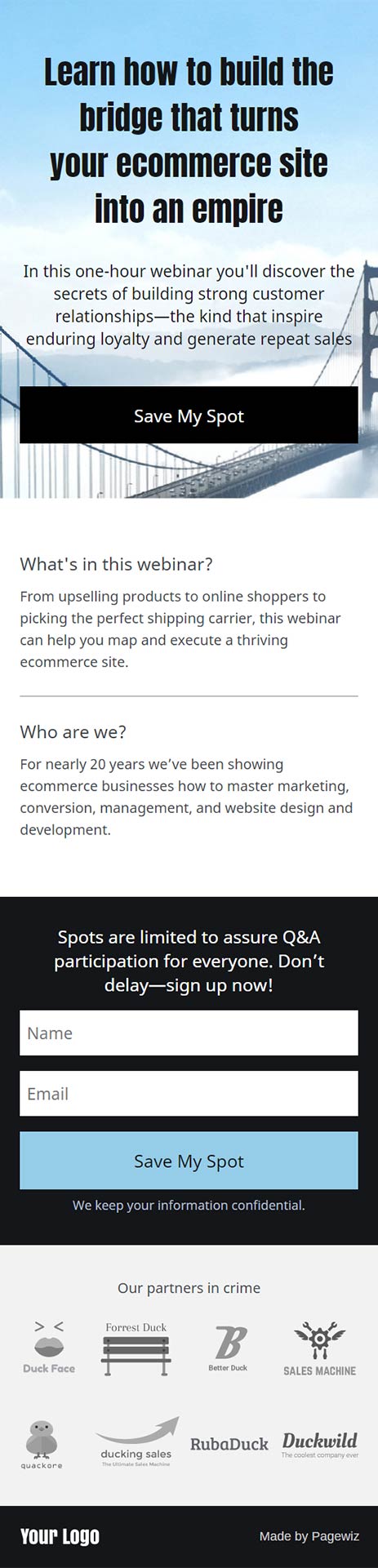 Landing page template: Ecommerce Webinar Welcomer