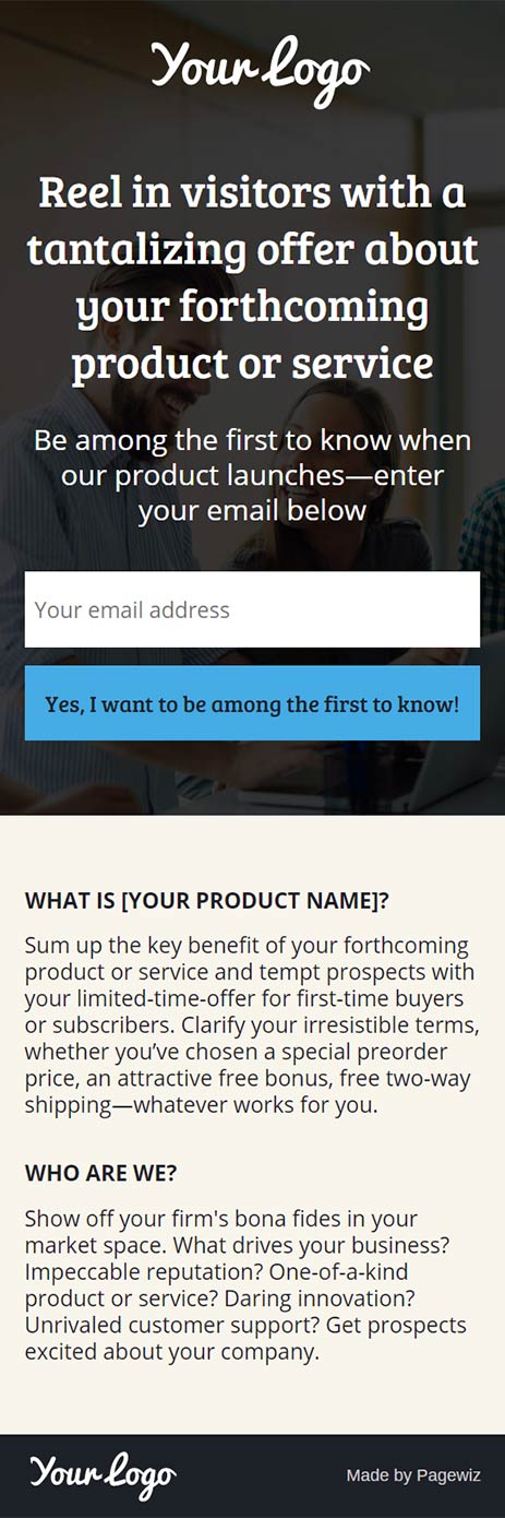 Landing page template: Product Launcher