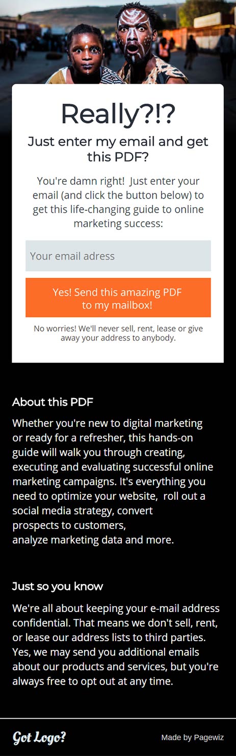 Landing page template: Unexpected Freebie
