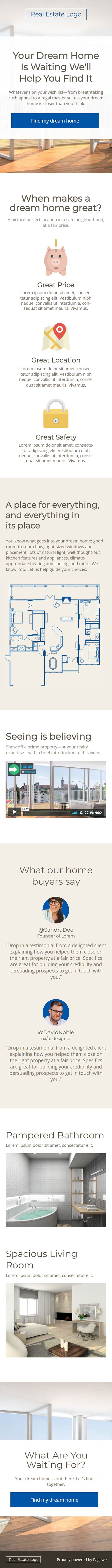 Landing page template: Blue-cream real estate