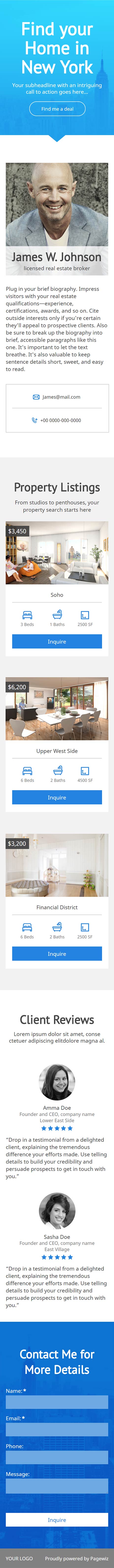 Landing page template: Bright-blue real estate