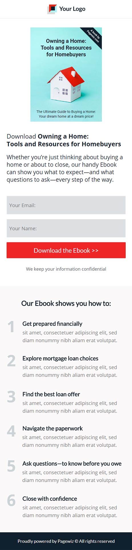 Landing page template: Home ebook