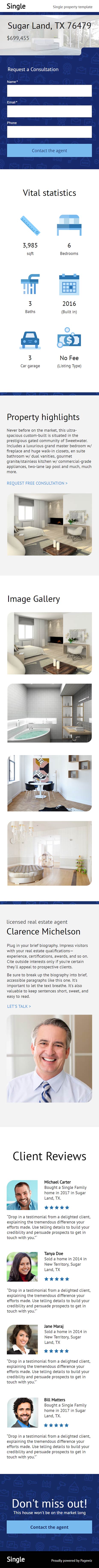 Landing page template: Cobalt blue real estate