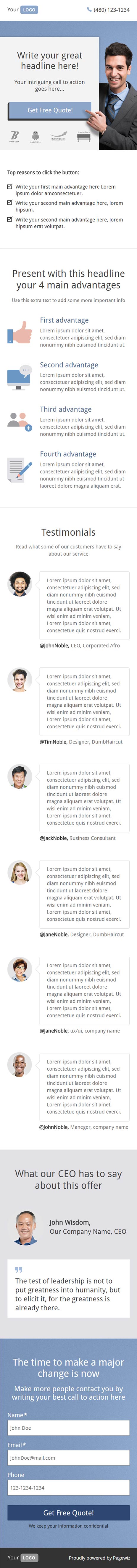 Landing page template: Form holder blue