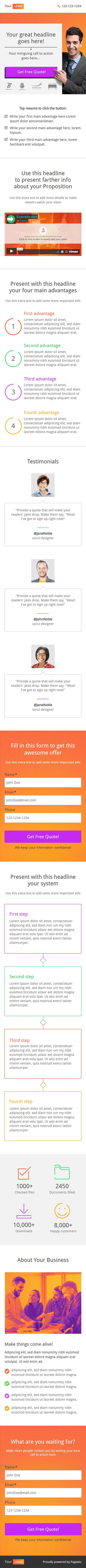 Landing page template: Form holder orange