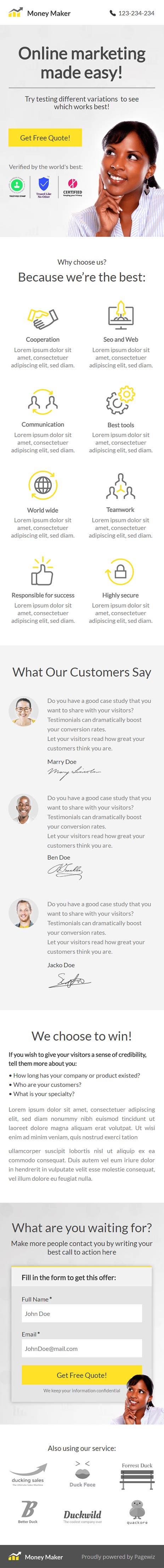 Landing page template: Money maker