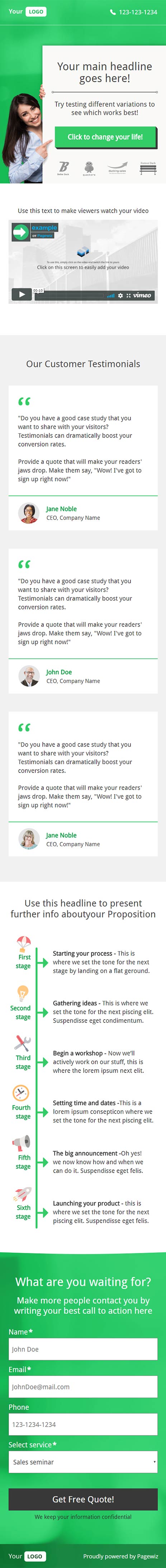Landing page template: Pointing finger green