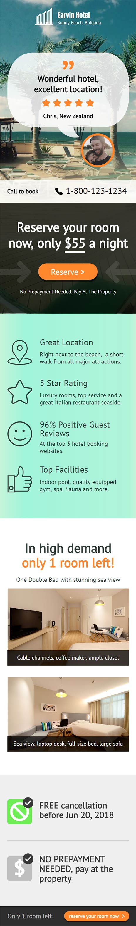 Landing page template: Hotel room order