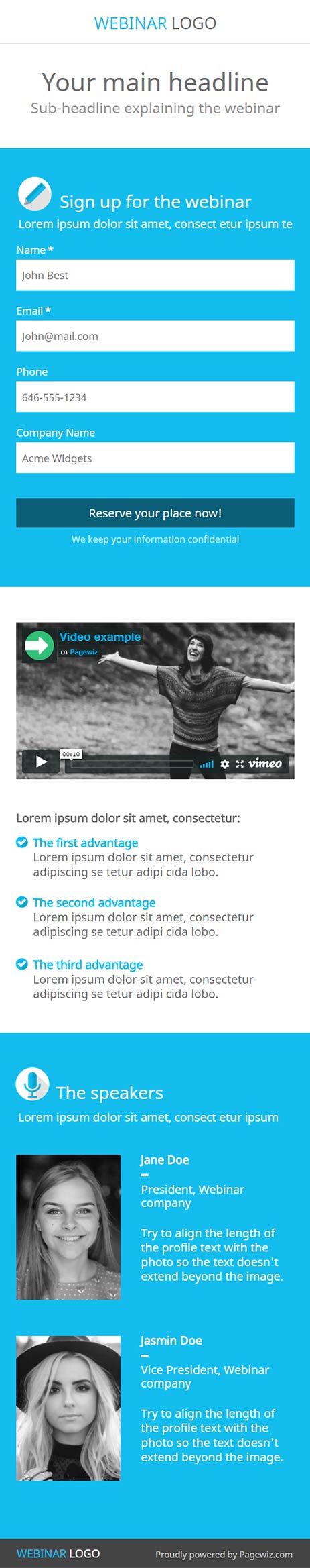 Landing page template: Sky Webinar