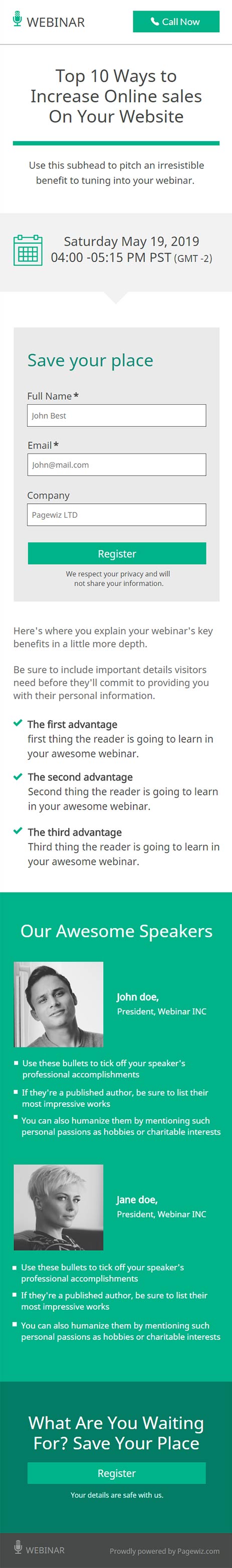 Landing page template: Greenhouse Webinar