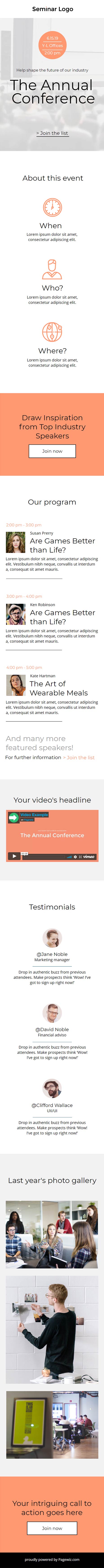 Landing page template: Pretty as a Peach Seminar